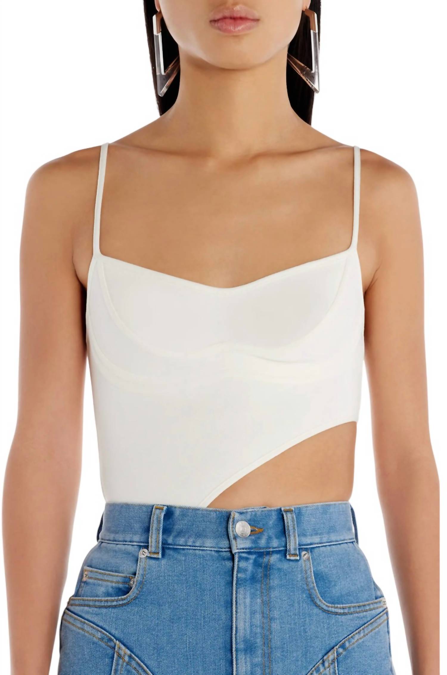 Женский асимметричный боди с вырезами цвета айвори Mugler, слоновая кость
Женский асимметричный боди с вырезами цвета айвори Mugler, слоновая кость