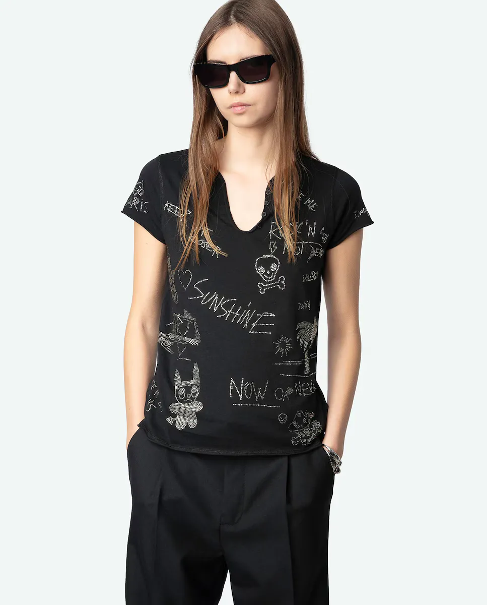 Футболка женская тунисская с коротким рукавом и стразами Zadig & Voltaire, черный
Футболка женская тунисская с коротким рукавом и стразами Zadig & Voltaire, черный