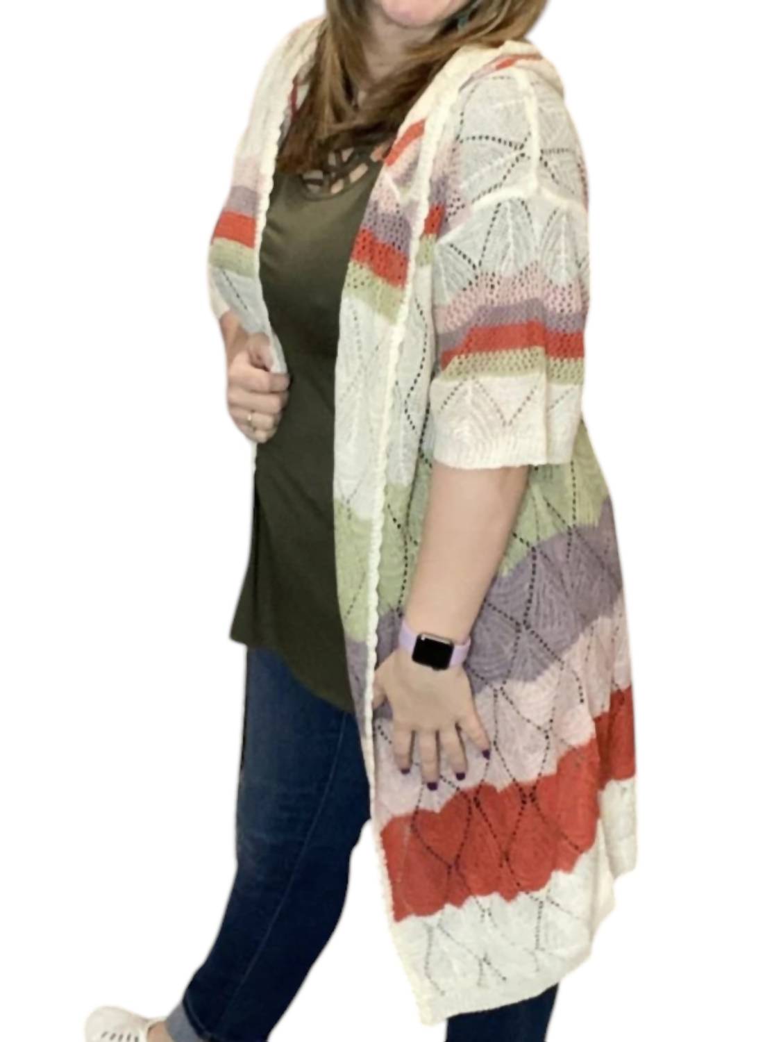 Кардиган с капюшоном и цветком кактуса в разноцветном цвете POL, мультиколор 
Кардиган с капюшоном и цветком кактуса в разноцветном цвете POL, мультиколор