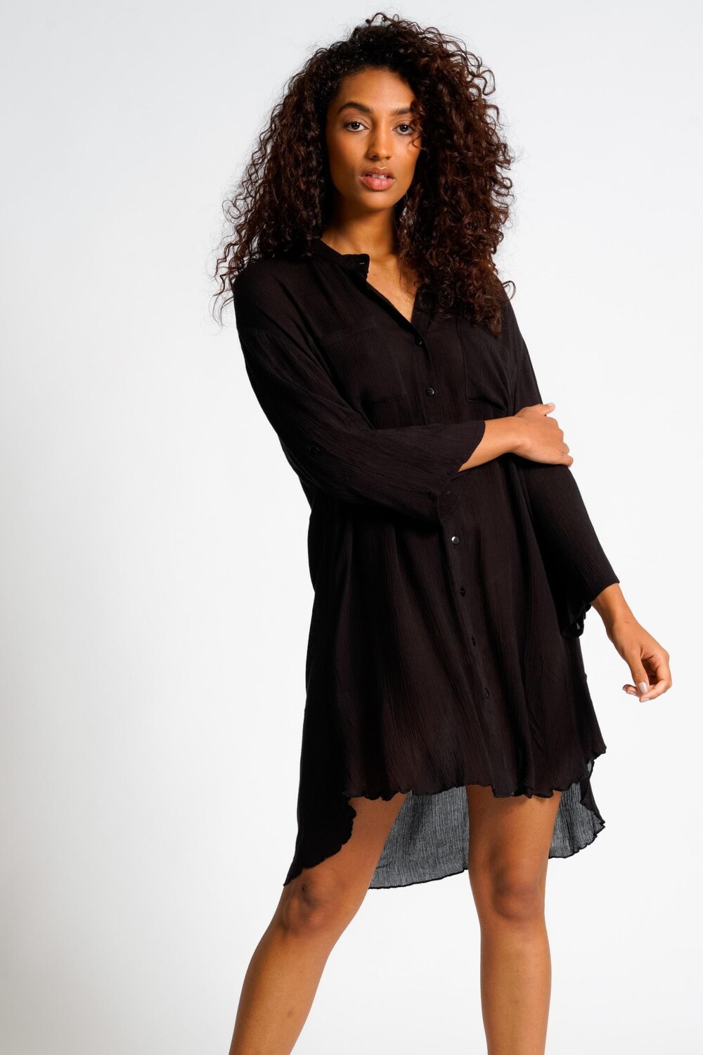 Пляжная рубашка с двойным карманом и воротником Nehru South Beach, черный 
Пляжная рубашка с двойным карманом и воротником Nehru South Beach, черный