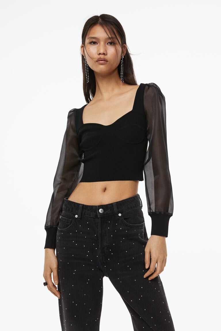 Топ с пышными рукавами H&M, черный
Топ с пышными рукавами H&M, черный