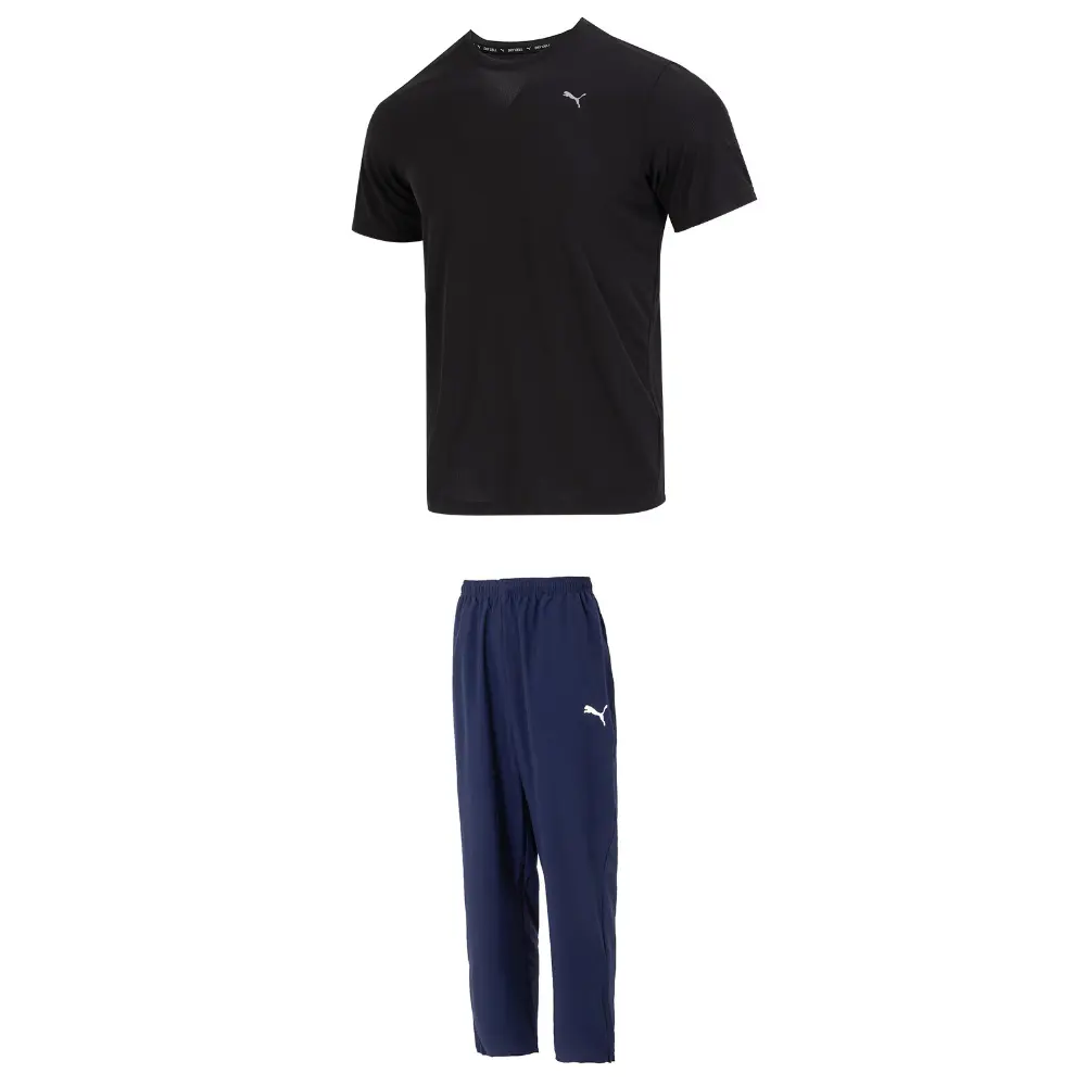 PUMA Повседневный спортивный костюм для мужчин черная футболка+синие брюки
PUMA Повседневный спортивный костюм для мужчин черная футболка+синие брюки