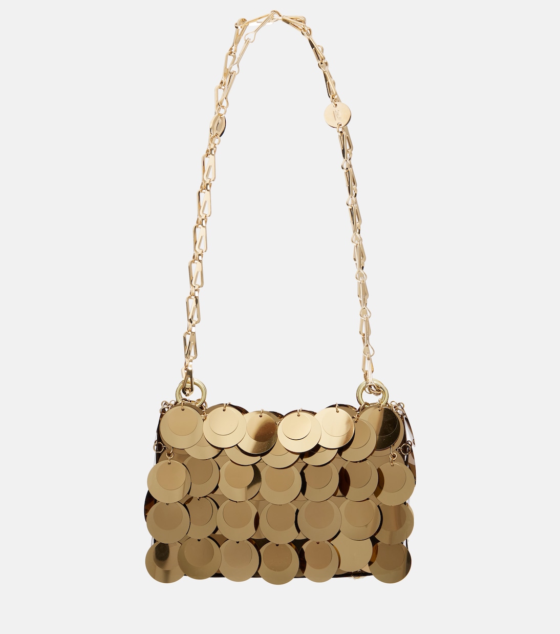 Сверкающая сумка через плечо Nano с украшениями Rabanne, Light Gold
Сверкающая сумка через плечо Nano с украшениями Rabanne, Light Gold