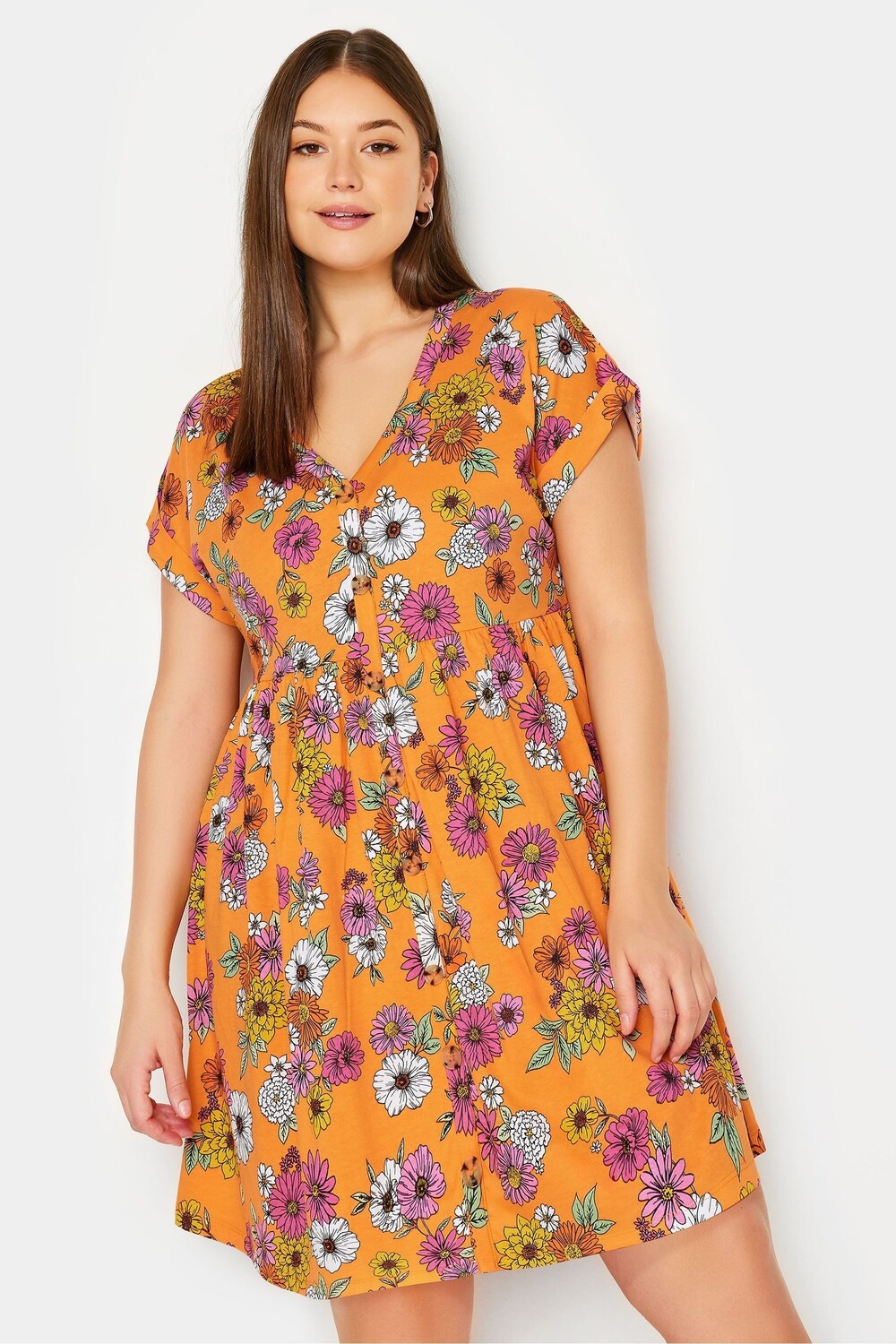 Свободное платье на пуговицах спереди с цветочным принтом Yours, оранжевый
Свободное платье на пуговицах спереди с цветочным принтом Yours, оранжевый