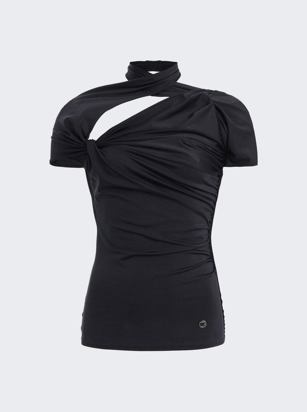 Асимметричный драпированный трикотажный топ Coperni, черный
Асимметричный драпированный трикотажный топ Coperni, черный