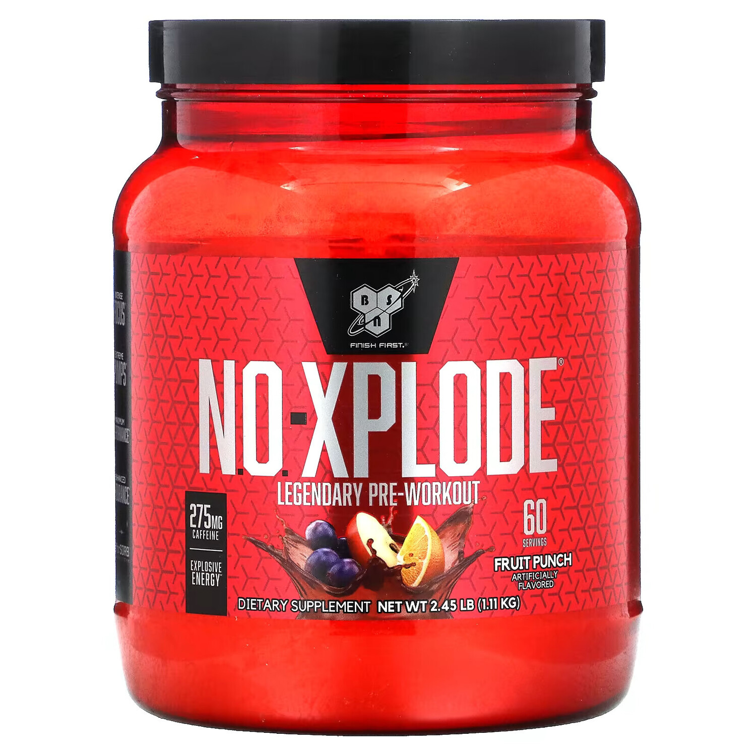 BSN, N.O.-Xplode, легендарное предтренировочное средство, фруктовый пунш, 2,45 фунта (1,11 кг)
BSN, N.O.-Xplode, легендарное предтренировочное средство, фруктовый пунш, 2,45 фунта (1,11 кг)