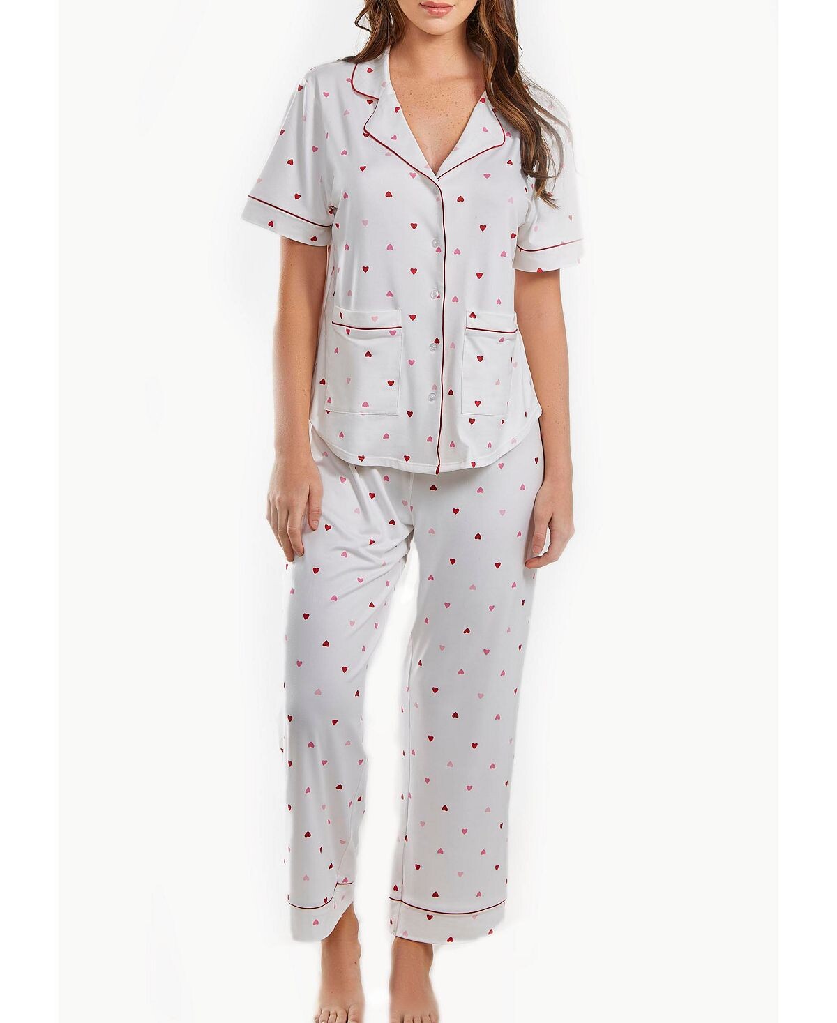 Женский комплект брюк kyley pajama heart print с красной отделкой, 2 предмета iCollection 
Женский комплект брюк kyley pajama heart print с красной отделкой, 2 предмета iCollection
