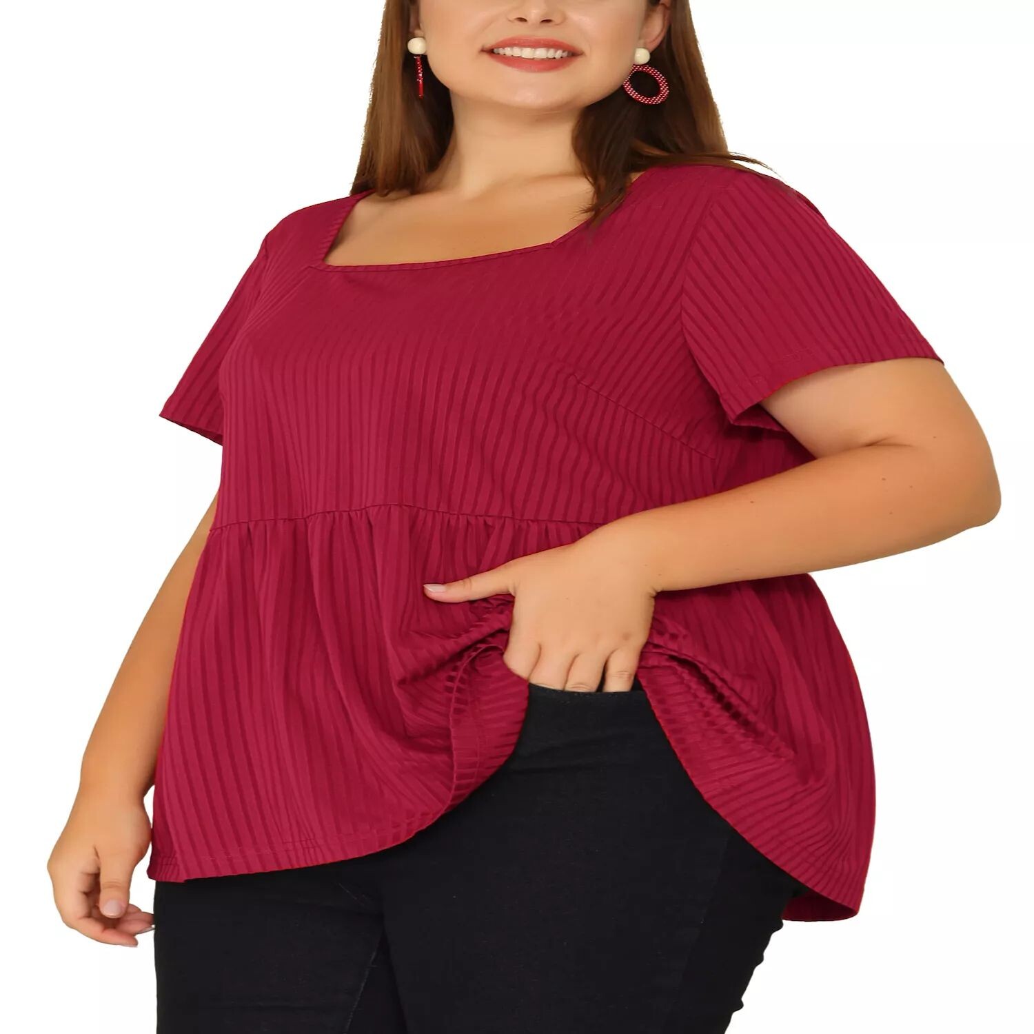 Женская футболка больших размеров в рубчик с баской и квадратным вырезом Babydoll Agnes Orinda, белый
Женская футболка больших размеров в рубчик с баской и квадратным вырезом Babydoll Agnes Orinda, белый