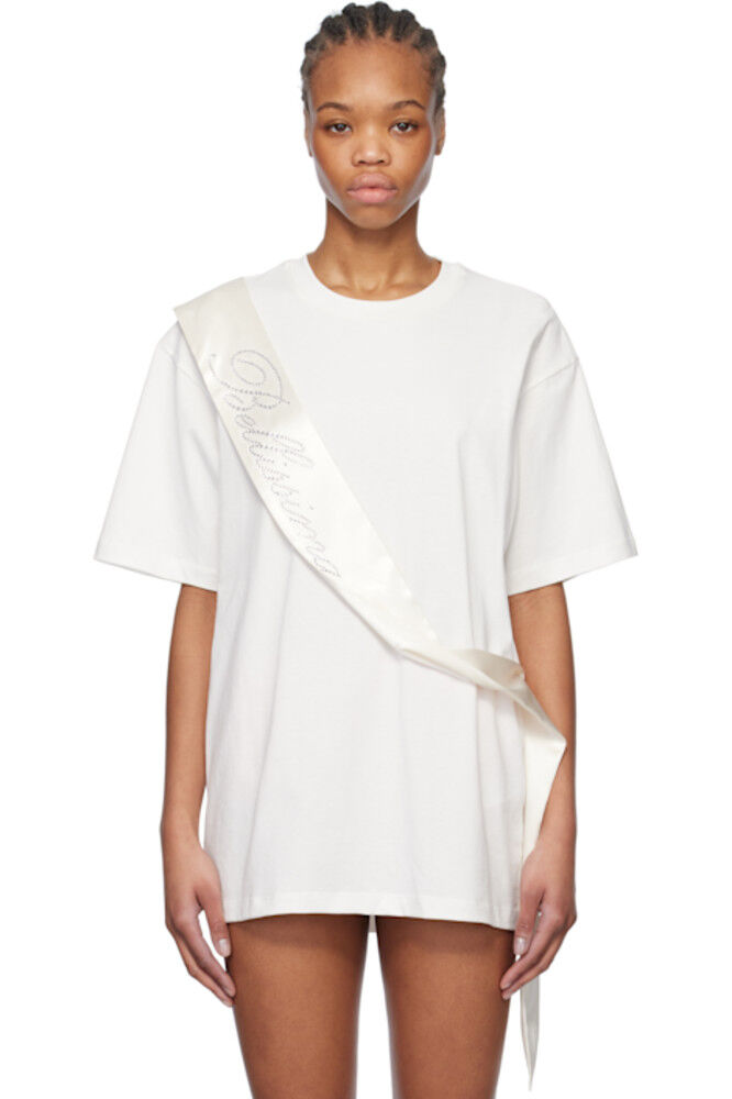 Белая атласная футболка с вышивкой стразами Blumarine
Белая атласная футболка с вышивкой стразами Blumarine