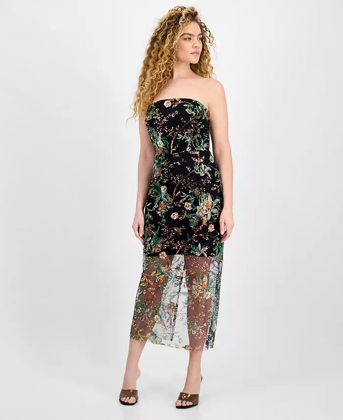 Женское цветочное платье с пайетками без бретелей Sam Edelman, розовый 
Женское цветочное платье с пайетками без бретелей Sam Edelman, розовый