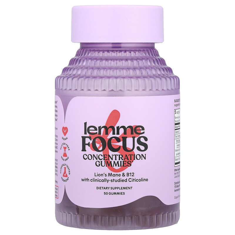 Lemme, Focus, жевательные мармеладки для концентрации, клубника, 50 жевательных таблеток
Lemme, Focus, жевательные мармеладки для концентрации, клубника, 50 жевательных таблеток
