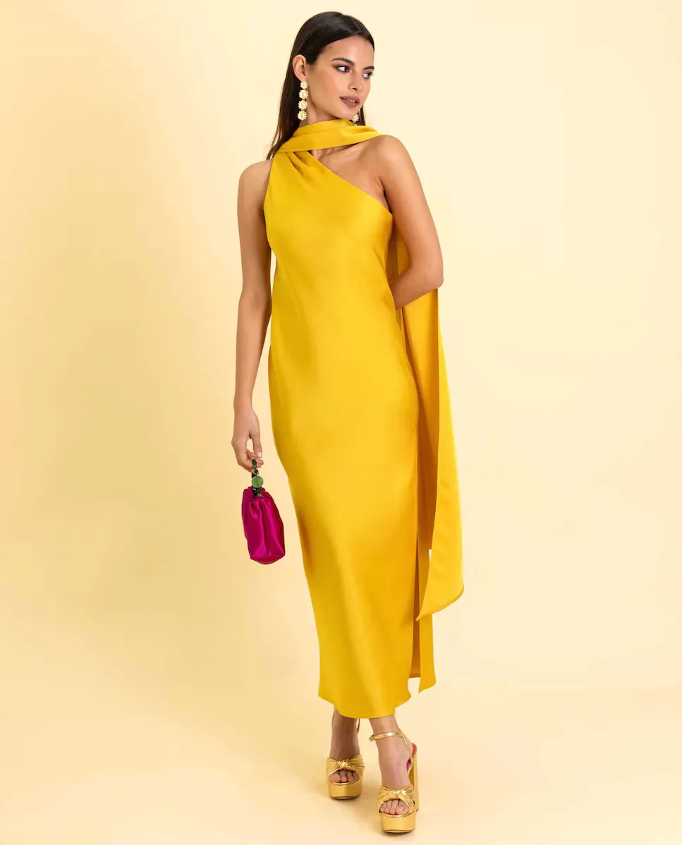 Асимметричное платье миди с бантом The-Are, желтый
Асимметричное платье миди с бантом The-Are, желтый