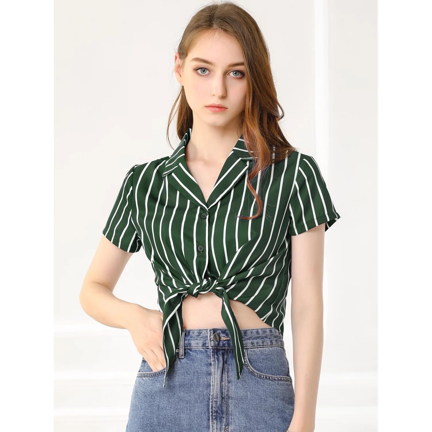 Женские короткие рубашки в полоску на пуговицах с короткими рукавами и завязкой спереди ALLEGRA K, черный
Женские короткие рубашки в полоску на пуговицах с короткими рукавами и завязкой спереди ALLEGRA K, черный