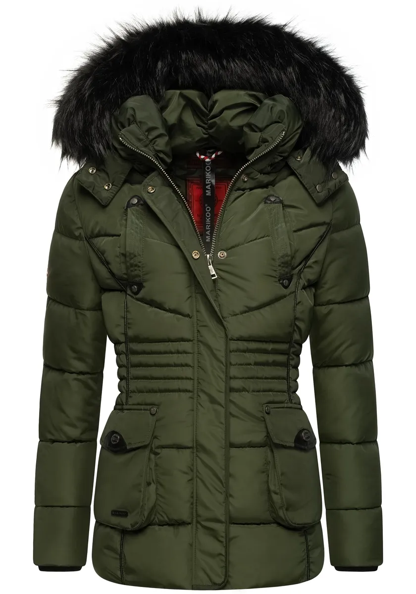 Стеганая куртка Marikoo "Ваниль", с капюшоном, элегантная зимняя куртка с капюшоном из искусственного меха, зеленый