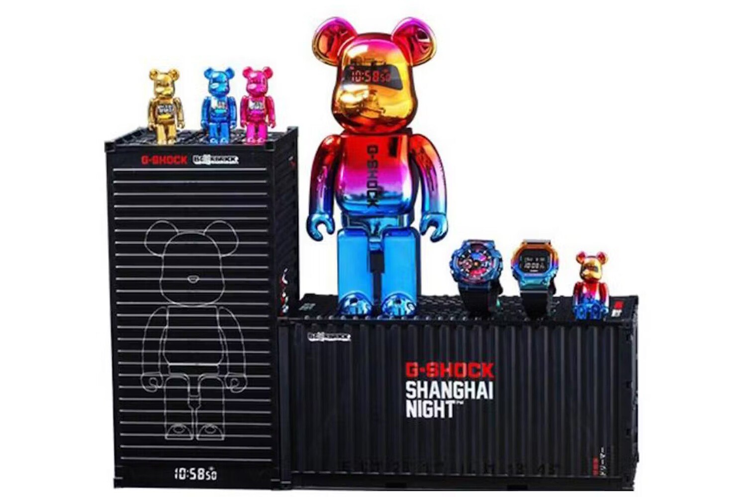 Набор фигурок Bearbrick x G-Shock 400% Rainbow & 100% x4 & GM-110SN & GM5600SN, 7 предметов, мультиколор
Набор фигурок Bearbrick x G-Shock 400% Rainbow & 100% x4 & GM-110SN & GM5600SN, 7 предметов, мультиколор