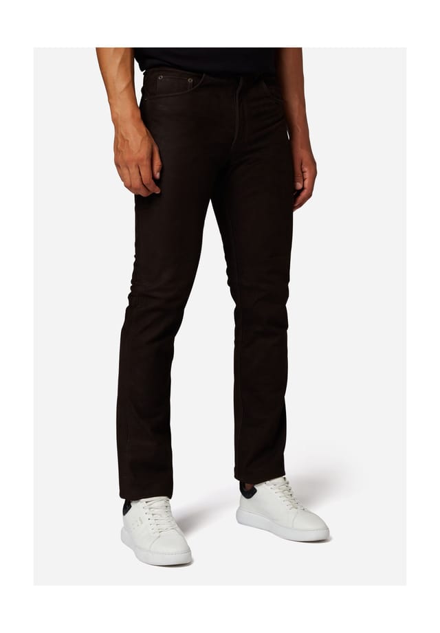 Кожаные брюки rt-101 с пятью карманами и прочным нубуком из буйволиной кожи - прямой крой Ricano, коричневый
Кожаные брюки rt-101 с пятью карманами и прочным нубуком из буйволиной кожи - прямой крой Ricano, коричневый