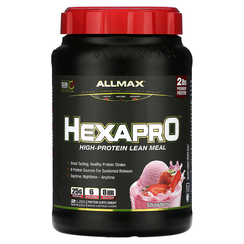 ALLMAX, Hexapro, постная еда с высоким содержанием белка, клубника, 907 г (2 фунта)
ALLMAX, Hexapro, постная еда с высоким содержанием белка, клубника, 907 г (2 фунта)