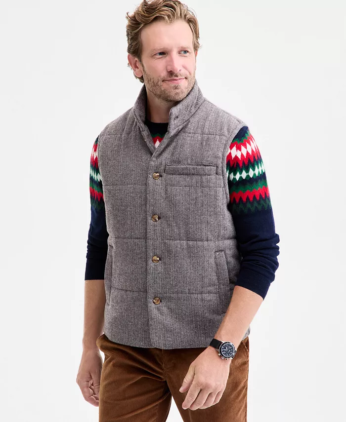 Мужской твидовый жилет с узором «ёлочка» и пуговицами спереди Club Room, коричневый
Мужской твидовый жилет с узором «ёлочка» и пуговицами спереди Club Room, коричневый