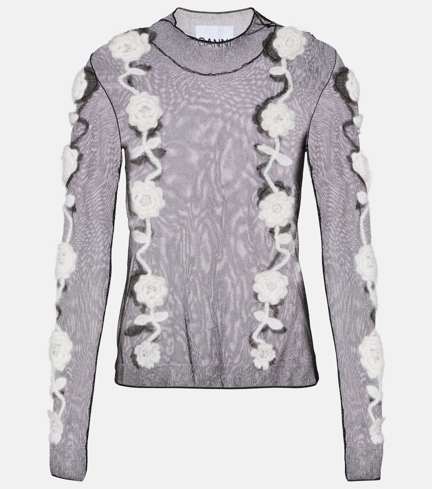 Топ с прозрачными вставками и отделкой крючком Ganni, Black
Топ с прозрачными вставками и отделкой крючком Ganni, Black