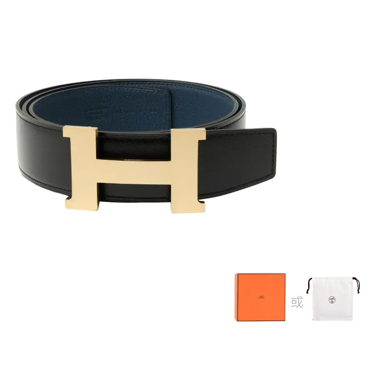 HERMES Кожаный ремень мужской двусторонний из телячьей кожи Того черный и прусский синий, Black/Prussian Blue 
HERMES Кожаный ремень мужской двусторонний из телячьей кожи Того черный и прусский синий, Black/Prussian Blue