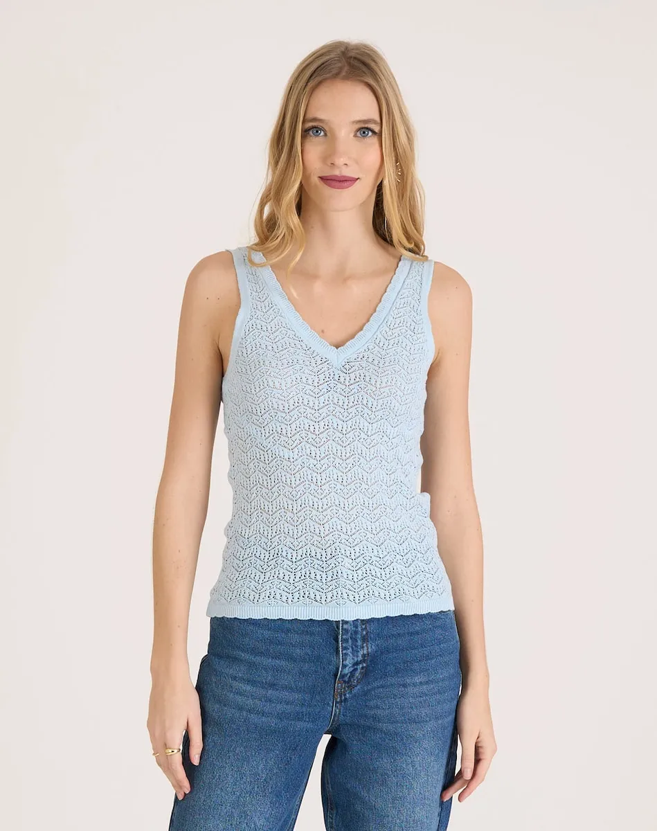 Женский ажурный свитер тонкой вязки с V-образным вырезом Naf Naf, голубой
Женский ажурный свитер тонкой вязки с V-образным вырезом Naf Naf, голубой