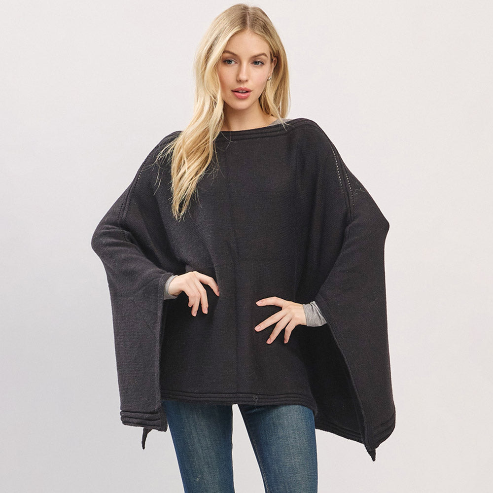 Чистый край широкие рукава однотонный вязаный пончо TRUEDAMES, черный
Чистый край широкие рукава однотонный вязаный пончо TRUEDAMES, черный