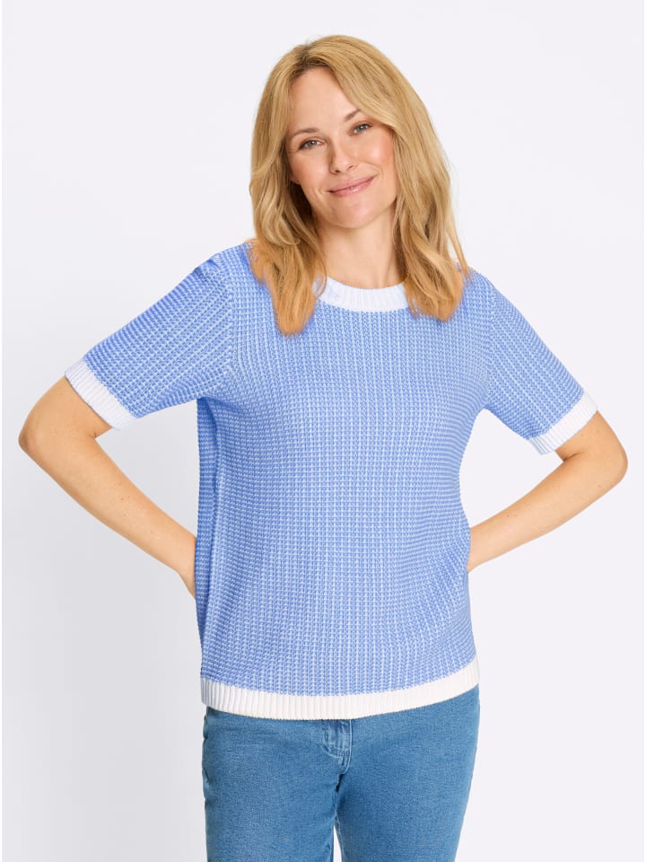 Свитер с короткими рукавами в небесно-голубом и экрю-цветном узоре Sieh an!
Свитер с короткими рукавами в небесно-голубом и экрю-цветном узоре Sieh an!