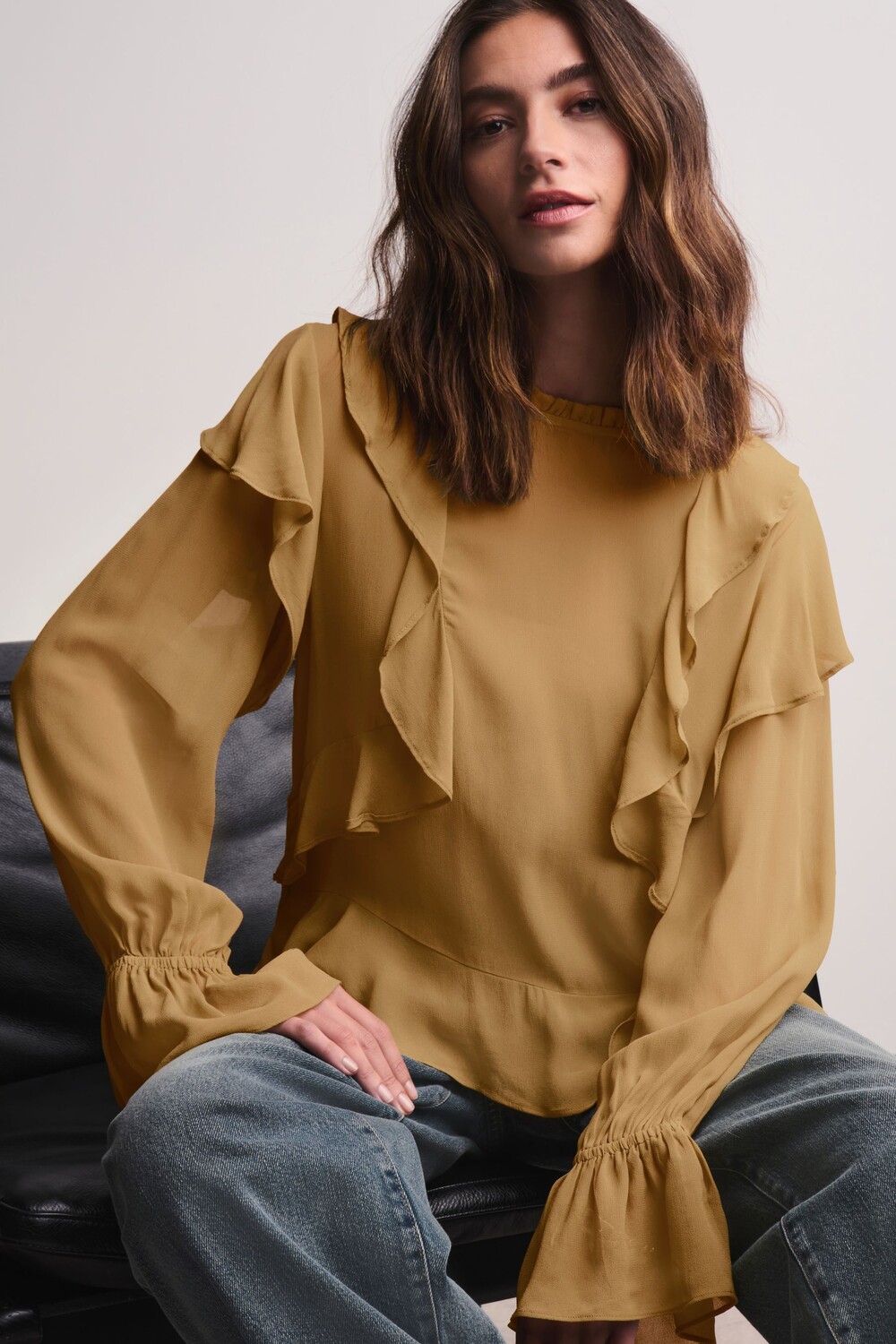 Блузка с длинными рукавами и оборками Next, зеленый
Блузка с длинными рукавами и оборками Next, зеленый