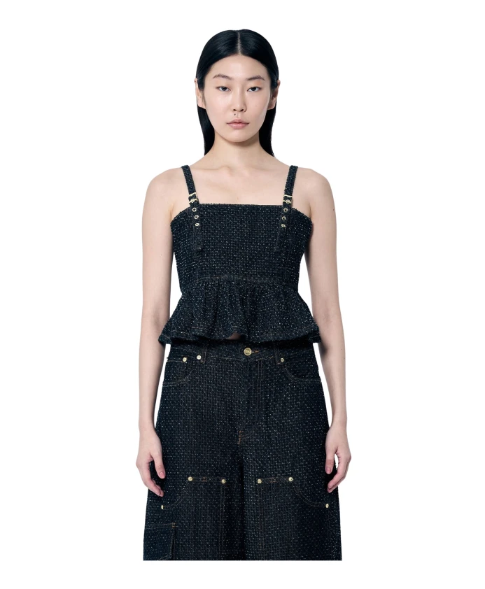 Пушистый джинсовый топ с баской Ganni, черный
Пушистый джинсовый топ с баской Ganni, черный