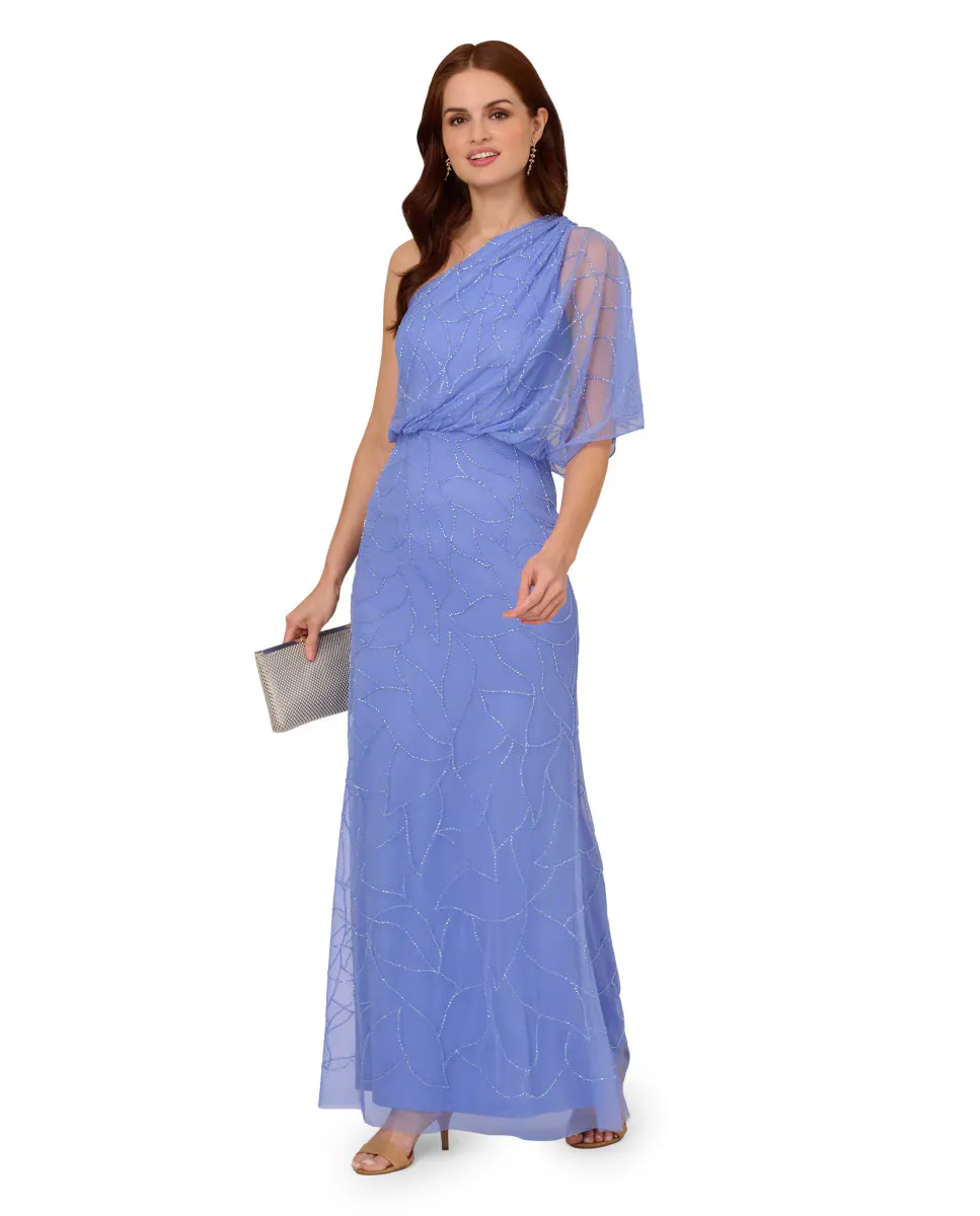 Длинное платье с асимметричным вырезом Adrianna Papell, синий
Длинное платье с асимметричным вырезом Adrianna Papell, синий