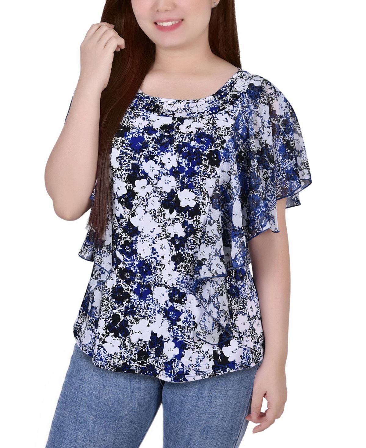 Женский топ-пончо с рукавами из шифона и вырезом с заклепками NY Collection, мульти
Женский топ-пончо с рукавами из шифона и вырезом с заклепками NY Collection, мульти