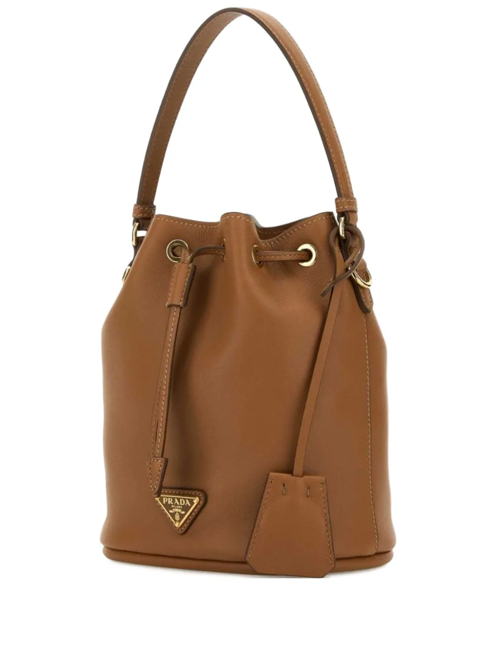 Кожаная сумка-ведро с завязкой Prada, коричневый 
Кожаная сумка-ведро с завязкой Prada, коричневый
