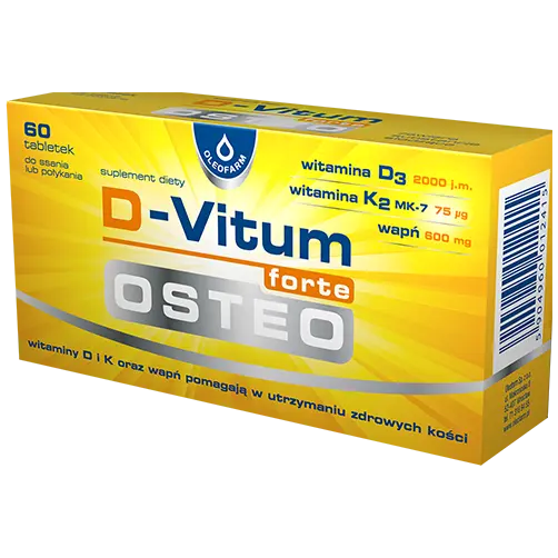 Oleofarm D-Vitum Forte Osteo биологически активная добавка, 60 таблеток/1 упаковка
Oleofarm D-Vitum Forte Osteo биологически активная добавка, 60 таблеток/1 упаковка