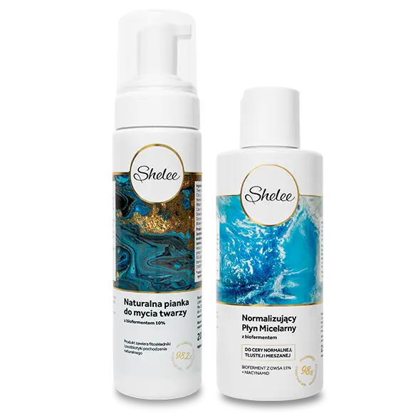 Shelee набор: нормализующая мицеллярная вода с овсяным биоферментом и ниацинамидом, 250 мл + натуральная очищающая пенка для лица с 10% биоферментом, 200 мл