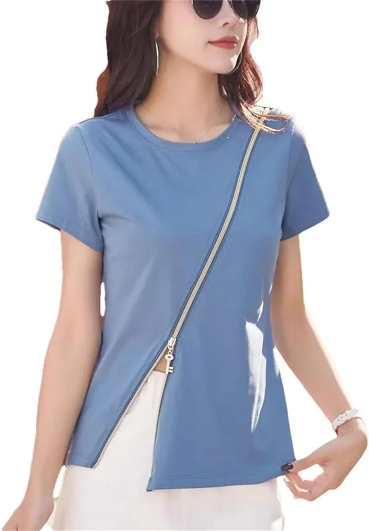 Женская футболка с коротким рукавом, Split Zipper Top, Cotton, Plus Size
Женская футболка с коротким рукавом, Split Zipper Top, Cotton, Plus Size