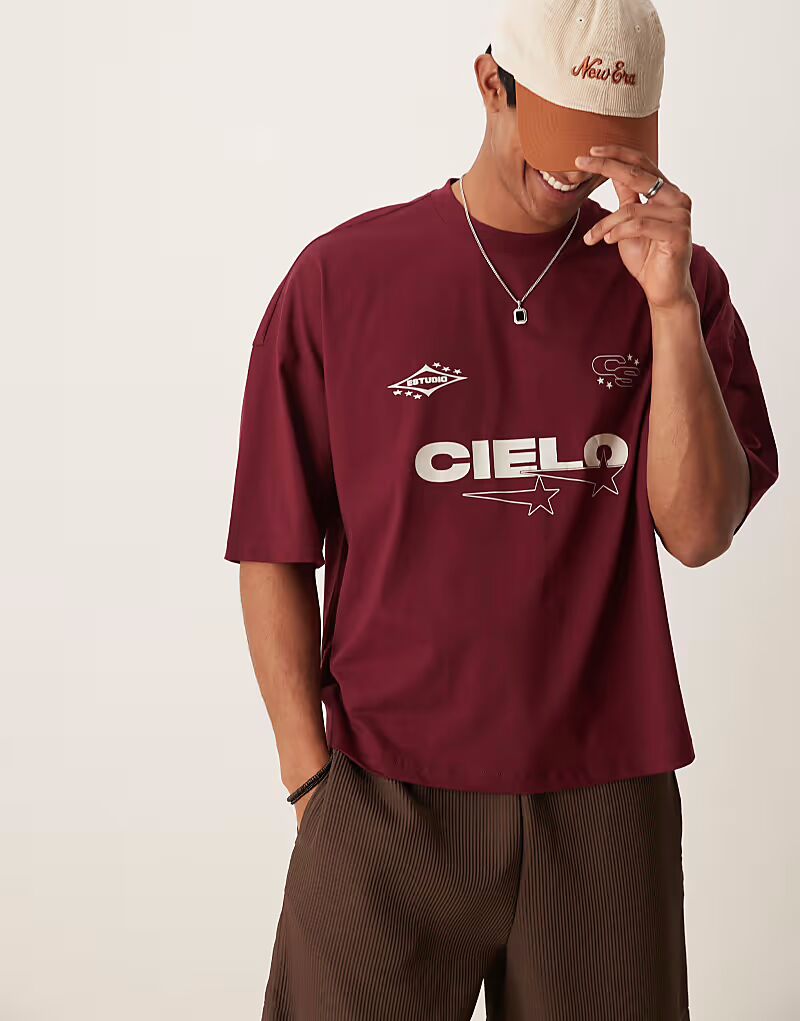 Футболка свободного кроя ASOS DESIGN с приспущенными плечами и принтом бордового цвета
Футболка свободного кроя ASOS DESIGN с приспущенными плечами и принтом бордового цвета