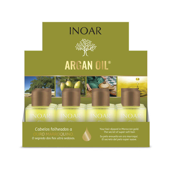 Набор: разглаживающее аргановое масло для волос, 12 шт. х 7 мл Inoar Argan oil 
Набор: разглаживающее аргановое масло для волос, 12 шт. х 7 мл Inoar Argan oil