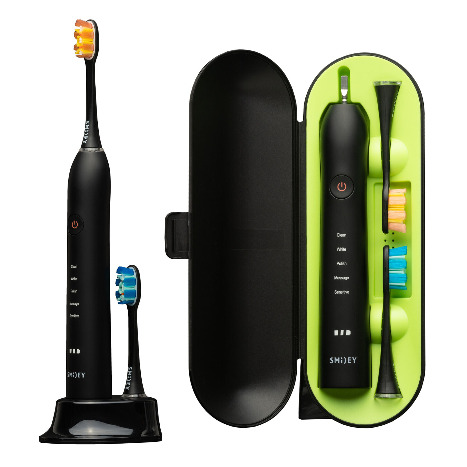 Smiley Pro White набор: черная звуковая зубная щетка + дополнительные насадки, 2 шт.
Smiley Pro White набор: черная звуковая зубная щетка + дополнительные насадки, 2 шт.