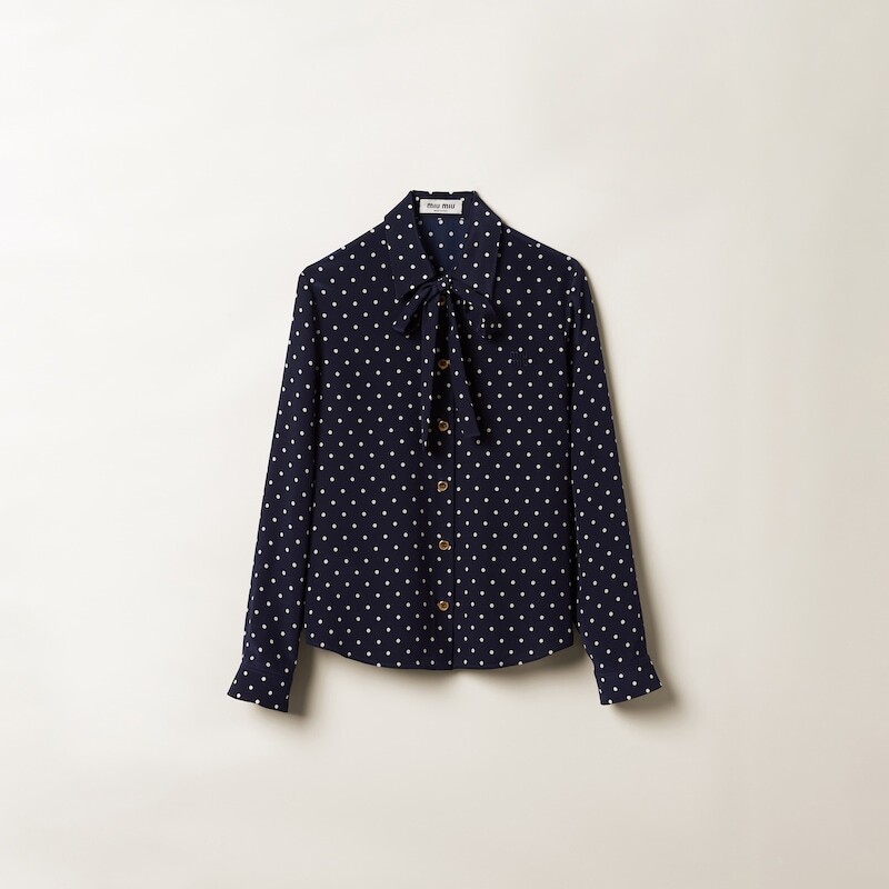 Рубашка из крепдешина в горошек Miu Miu, синий
Рубашка из крепдешина в горошек Miu Miu, синий