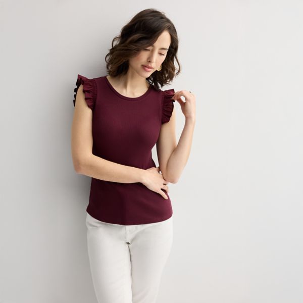 Женский топ с воланами из комбинированных материалов Nine West, цвет maddie plum 
Женский топ с воланами из комбинированных материалов Nine West, цвет maddie plum