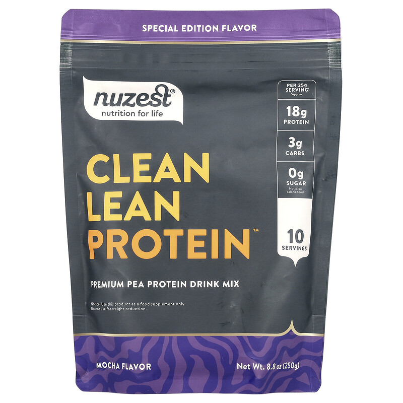 Nuzest, Clean Lean Protein, Premium Pea Protein Drink Mix, Mocha , 8.8 oz (250 g)
Nuzest, Clean Lean Protein, Premium Pea Protein Drink Mix, Mocha , 8.8 oz (250 g)