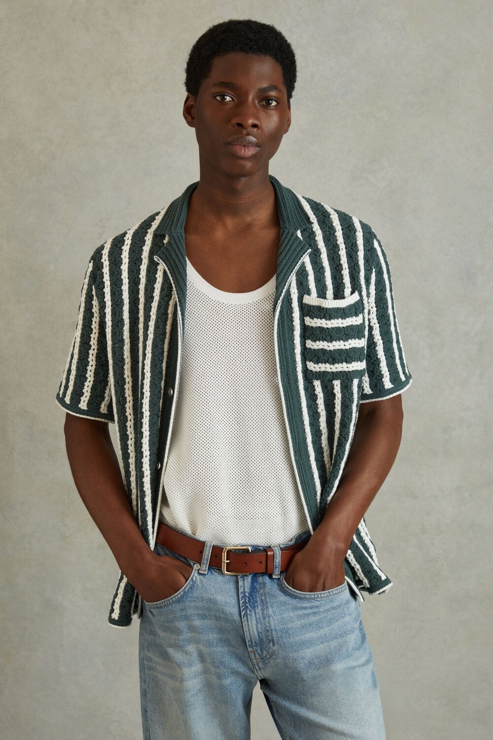 Полосатая рубашка оверсайз с кубинским воротником Reiss, зеленый
Полосатая рубашка оверсайз с кубинским воротником Reiss, зеленый