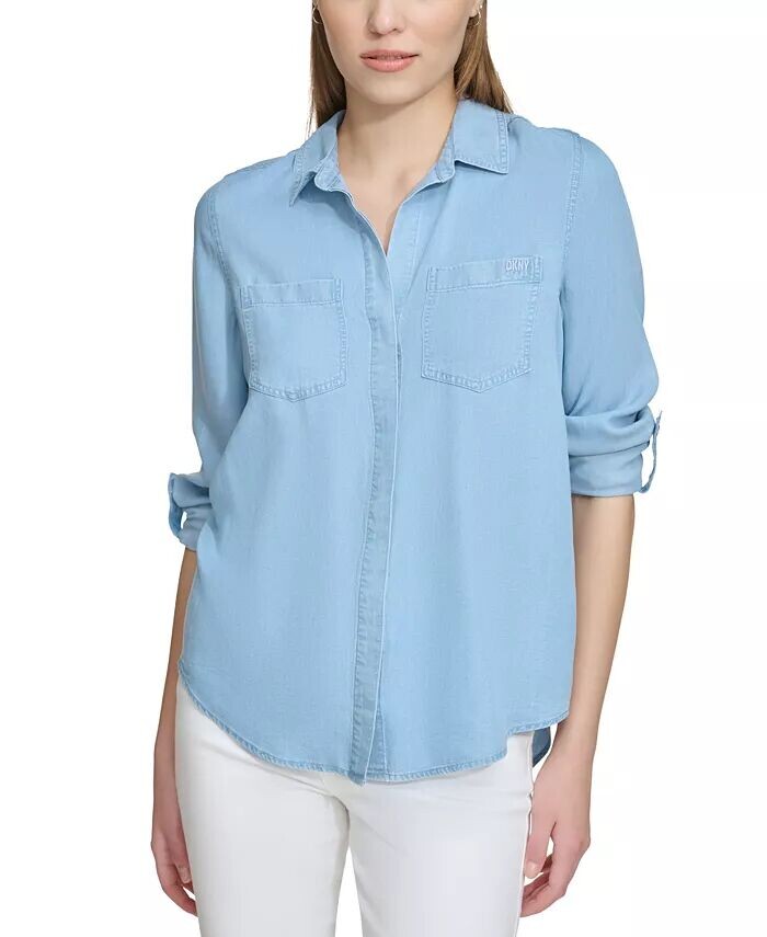 Женская рубашка с закругленными рукавами и пуговицами спереди DKNY Jeans, синий
Женская рубашка с закругленными рукавами и пуговицами спереди DKNY Jeans, синий