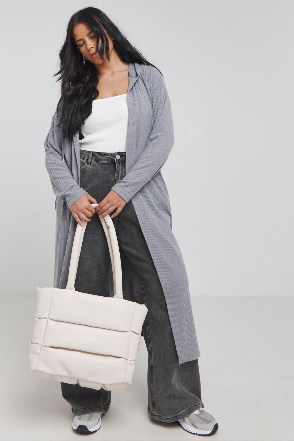 Выкройка и пошив ребристого кардигана с капюшоном Simply Be, серый 
Выкройка и пошив ребристого кардигана с капюшоном Simply Be, серый