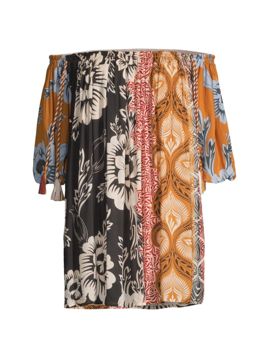 Мини-платье с открытыми плечами Liberty Fera Agua by Agua Bendita, цвет Black Multicolor 
Мини-платье с открытыми плечами Liberty Fera Agua by Agua Bendita, цвет Black Multicolor