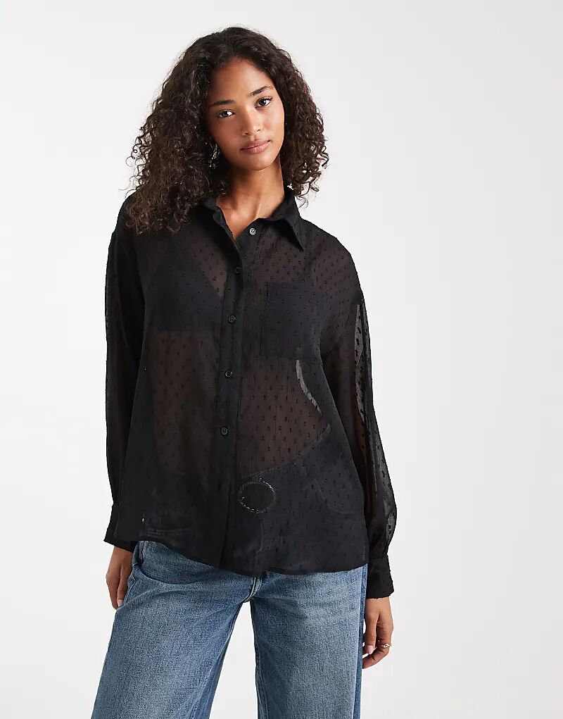 Черная рубашка с прозрачной отделкой из ткани добби от ASOS DESIGN
Черная рубашка с прозрачной отделкой из ткани добби от ASOS DESIGN