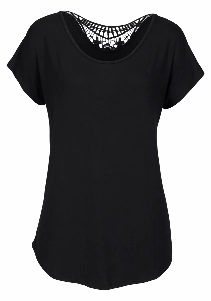 LASCANA пляжная рубашка, с кружевной вставкой, футболка, свободного кроя, casual-шик, черный 
LASCANA пляжная рубашка, с кружевной вставкой, футболка, свободного кроя, casual-шик, черный