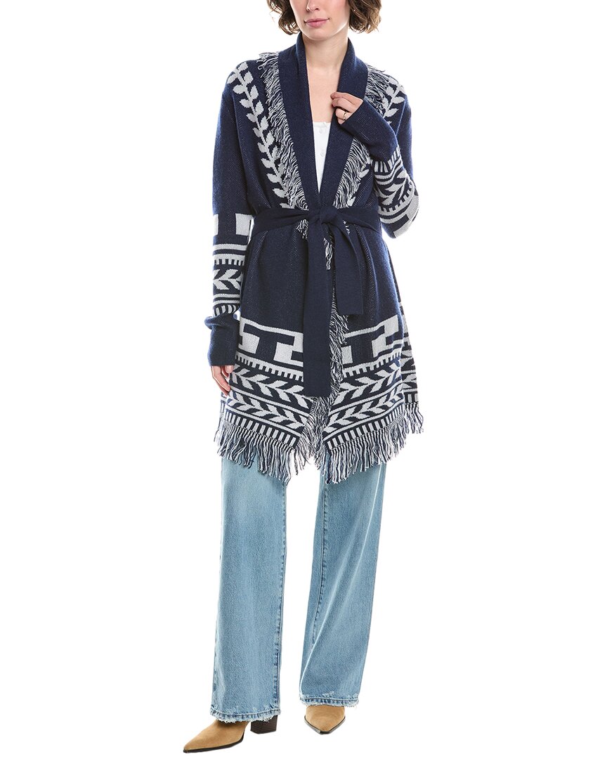 Раффи Интарсия с бахромой кардиган из шерсти и кашемира Raffi, синий 
Раффи Интарсия с бахромой кардиган из шерсти и кашемира Raffi, синий