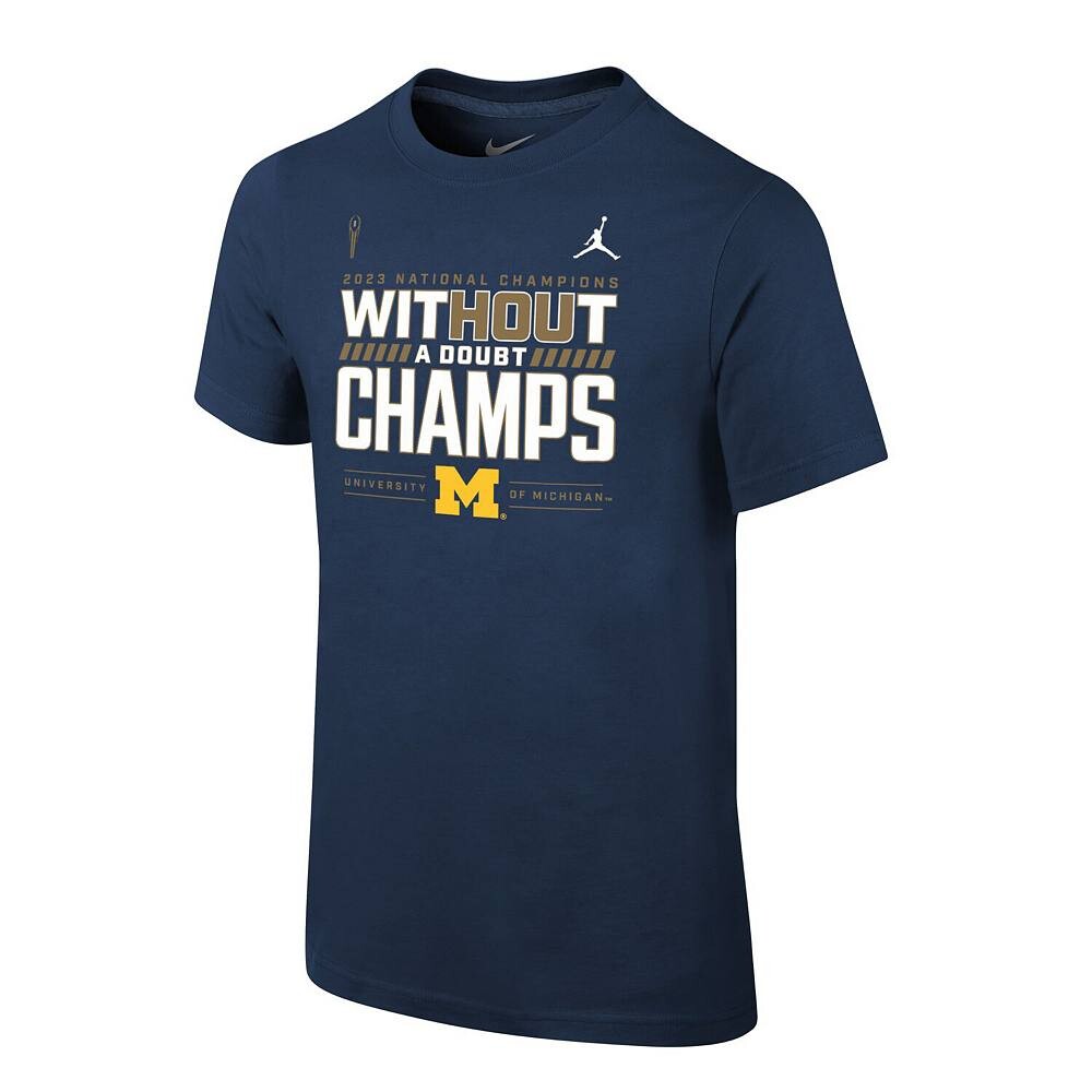 Молодежная футболка Jordan Brand Navy Michigan Wolverines College Football Playoff 2023, футболка национальных чемпионов в раздевалке, цвет Mic Navy
Молодежная футболка Jordan Brand Navy Michigan Wolverines College Football Playoff 2023, футболка национальных чемпионов в раздевалке, цвет Mic Navy