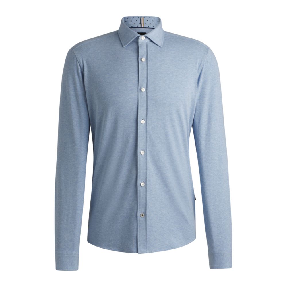 Рубашка облегающего кроя из эластичного хлопкового трикотажа BOSS, светло-голубой
Рубашка облегающего кроя из эластичного хлопкового трикотажа BOSS, светло-голубой